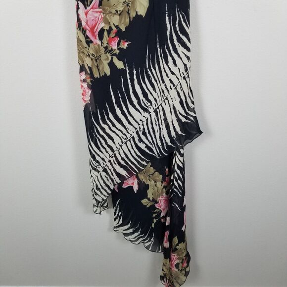 Alberto Makali Black Floral Asymmetrical One Shoulder Maxi Rayon Dress Size 8 - Picture 13 of 16